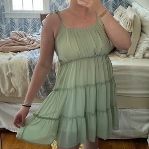 Light Green Tie Shoulder Tiered Dress